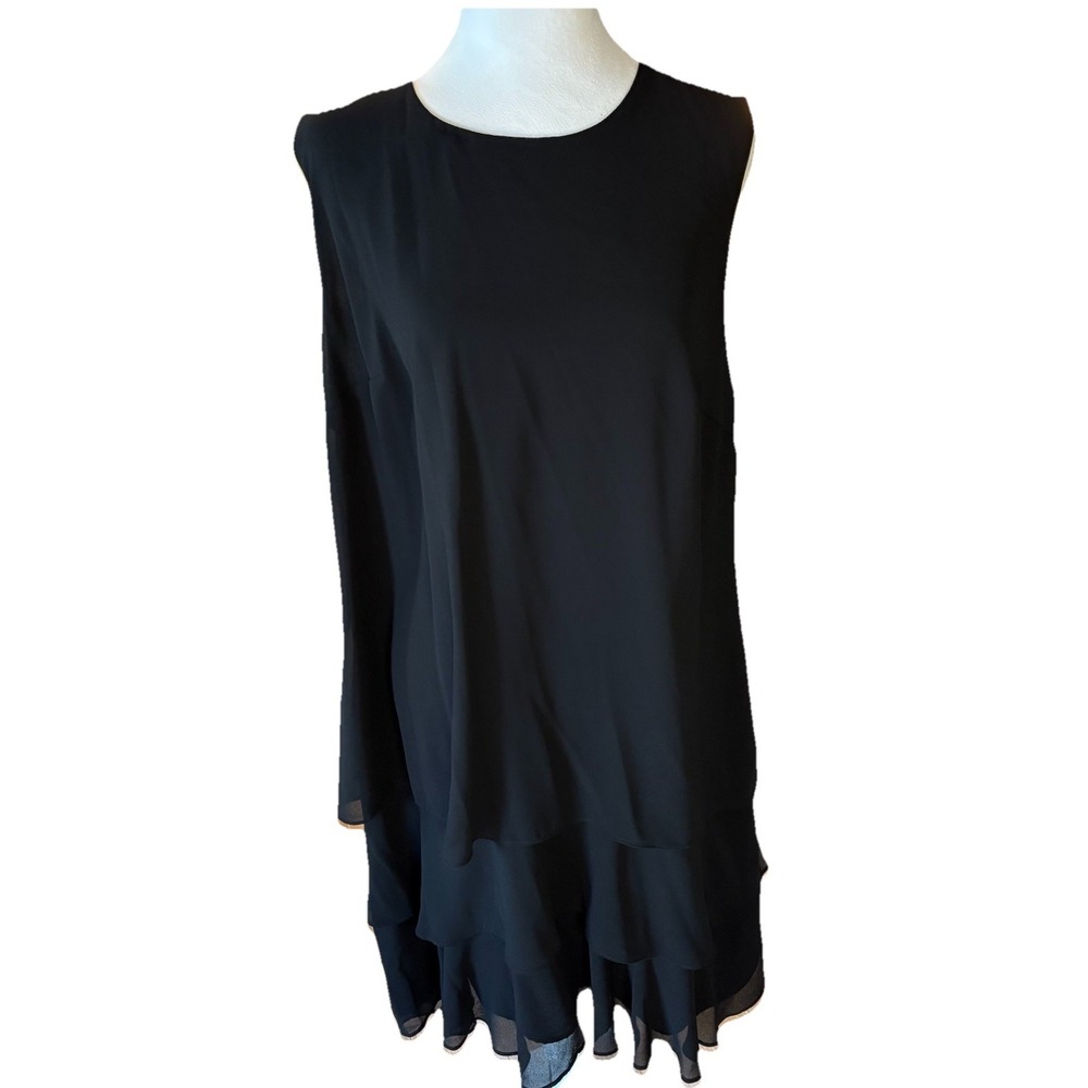 Lauren Ralph Lauren Black Sleeveless Layered Hem Dress Size 16 Elegant Minimal